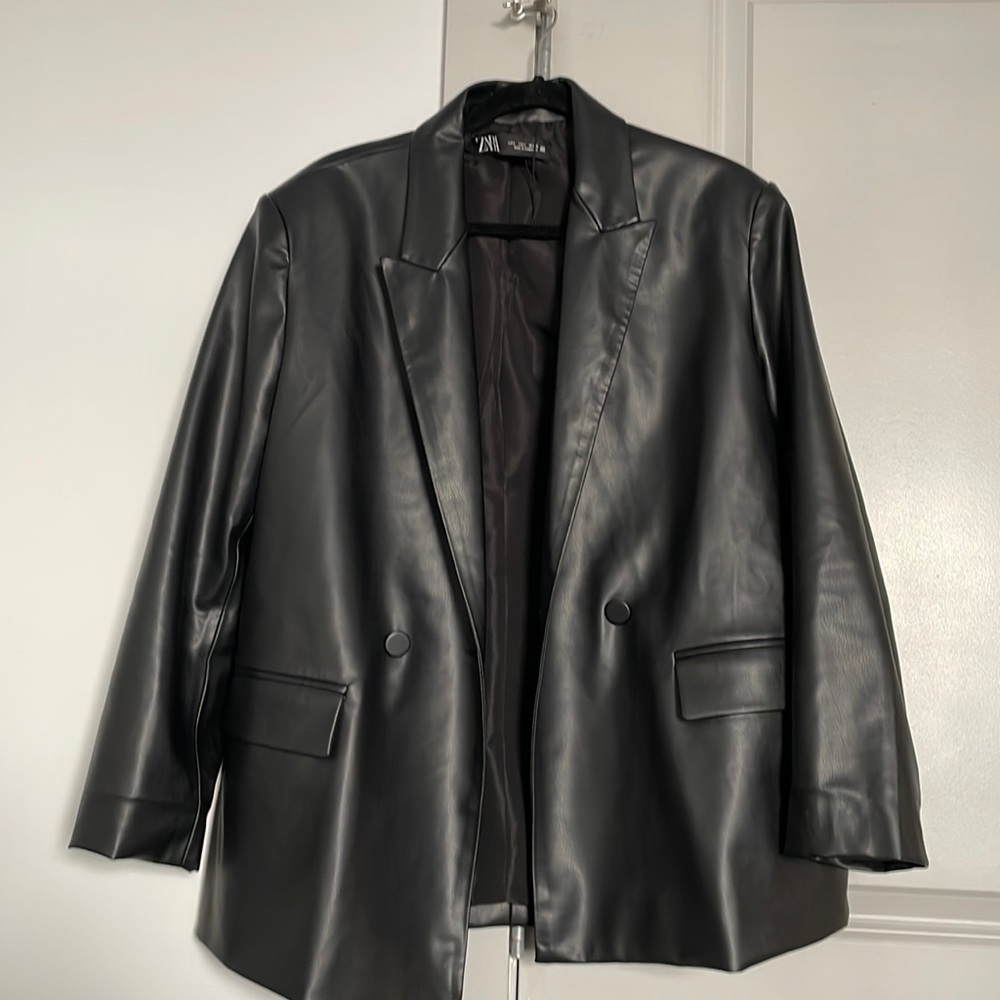 Zara leather blazer black size L